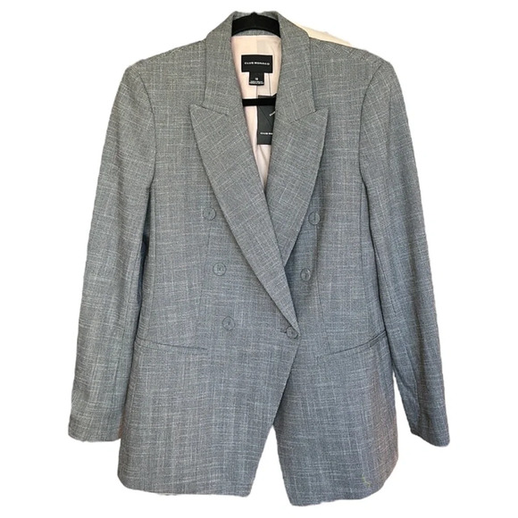 CLUB MONACO Double Breasted Blazer Jacket Gray Aditha Power Tailored, Size 12 - Picture 1 of 16